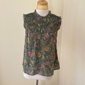 New! Nanette Lepore medium sage prairie green ruffled smocked blouse.